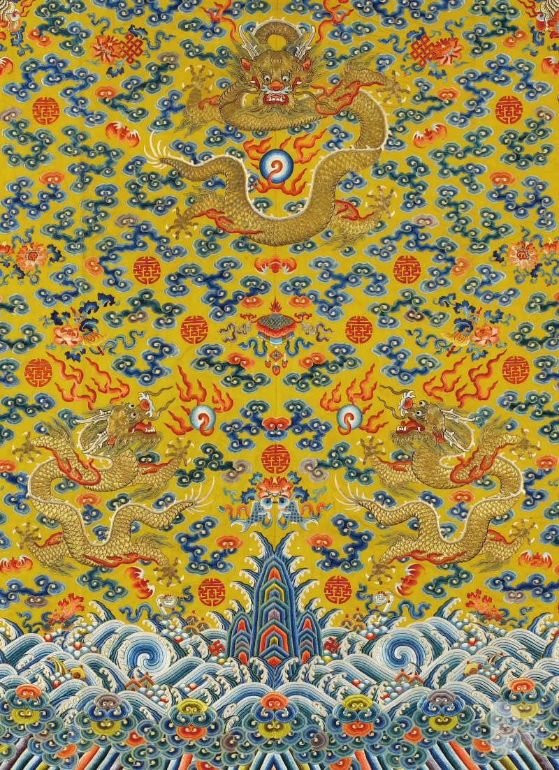 清中期明黄缎绣五章龙纹袍料 - 图3